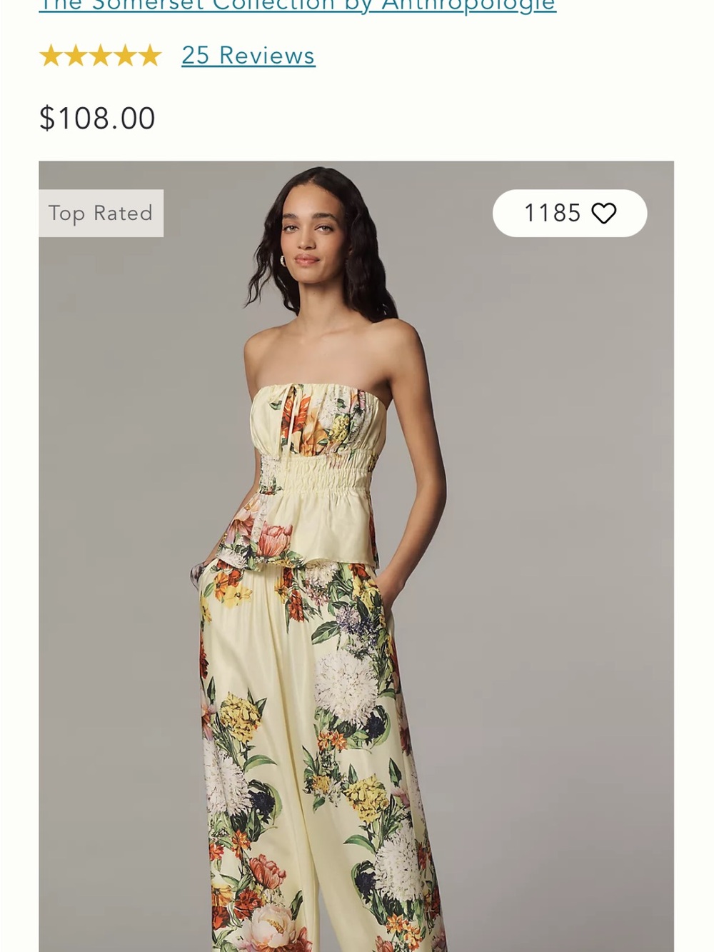 Anthropologie Cream Floral Strapless Jumpsuit